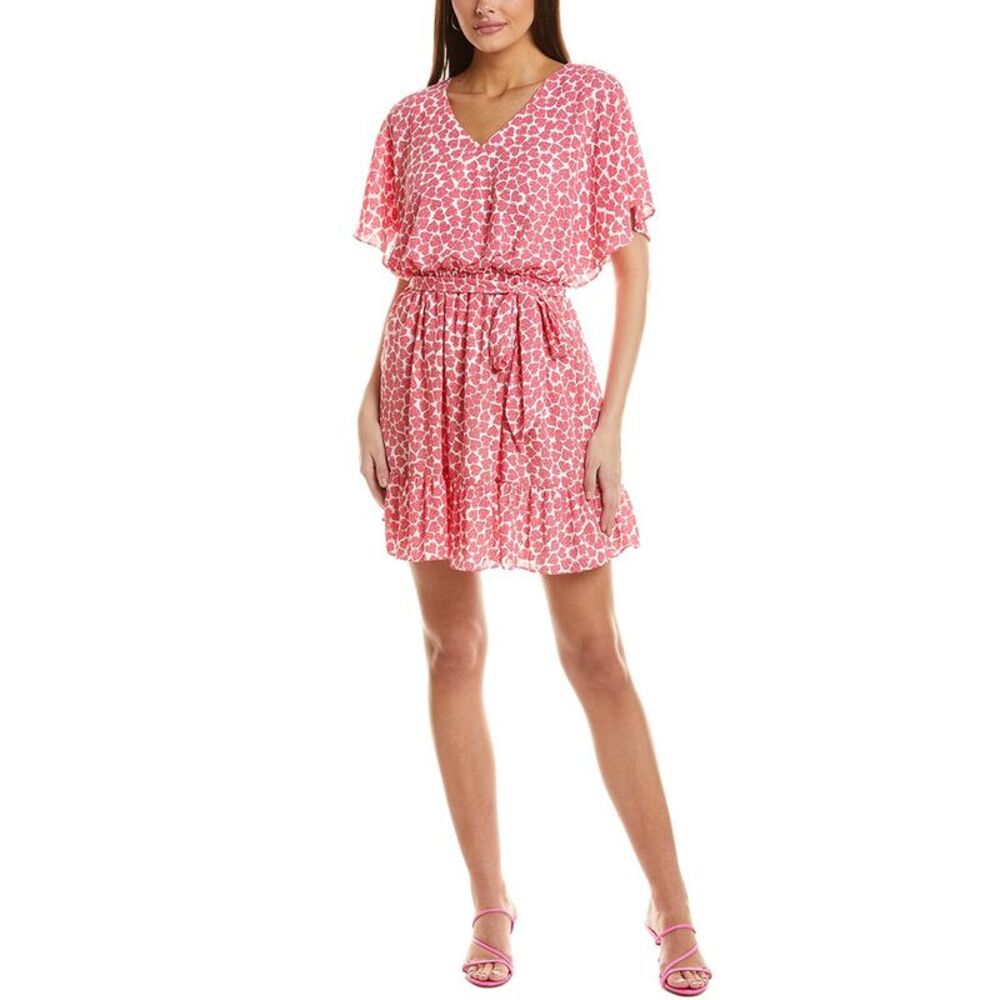 CeCe Pink Printed Flutter Sleeve Midi Dress